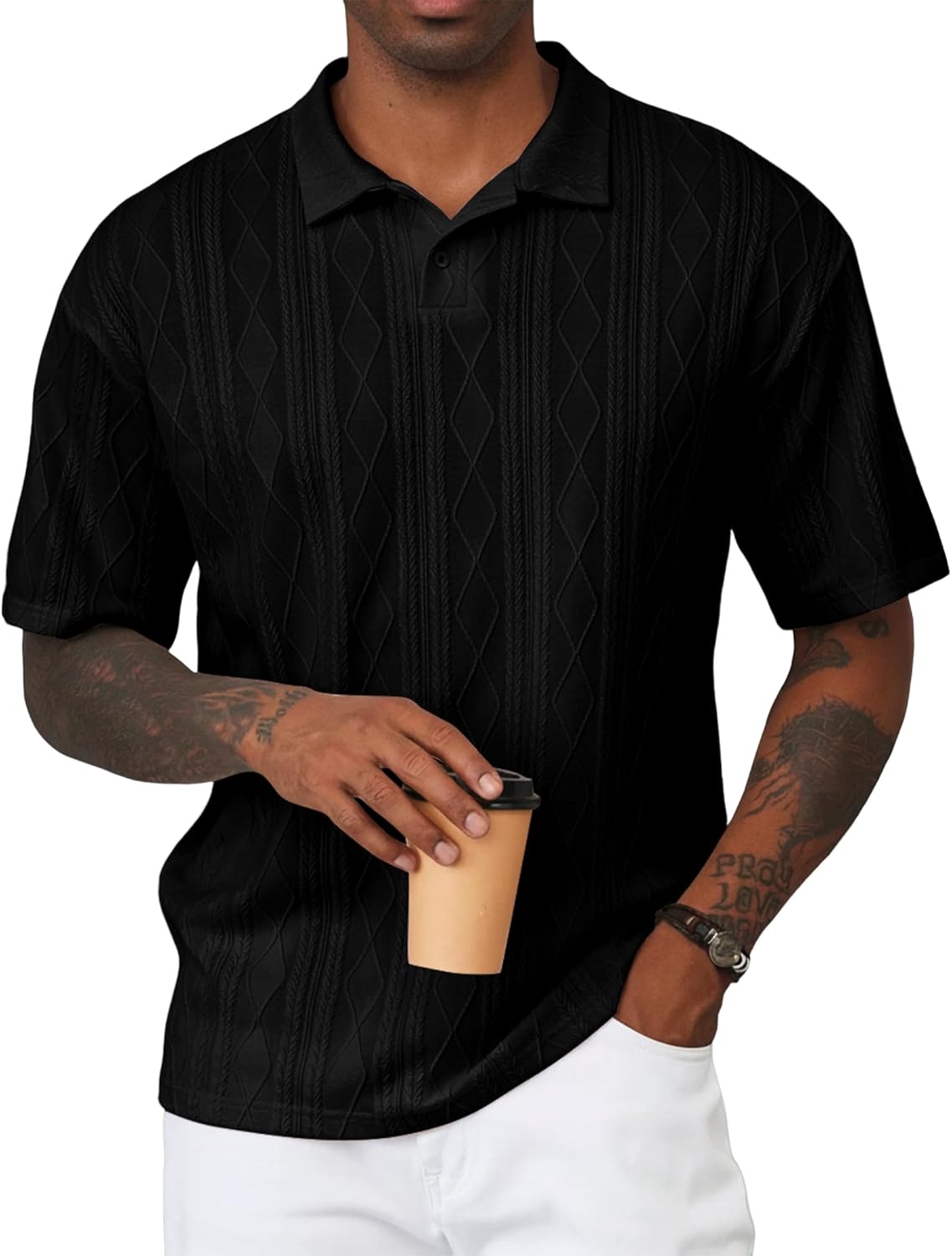 JMIERR Mens Polo Shirt Textured Knit Button Casual Short Sleeve Summer Vacation Beach Stretchy Golf Shirts