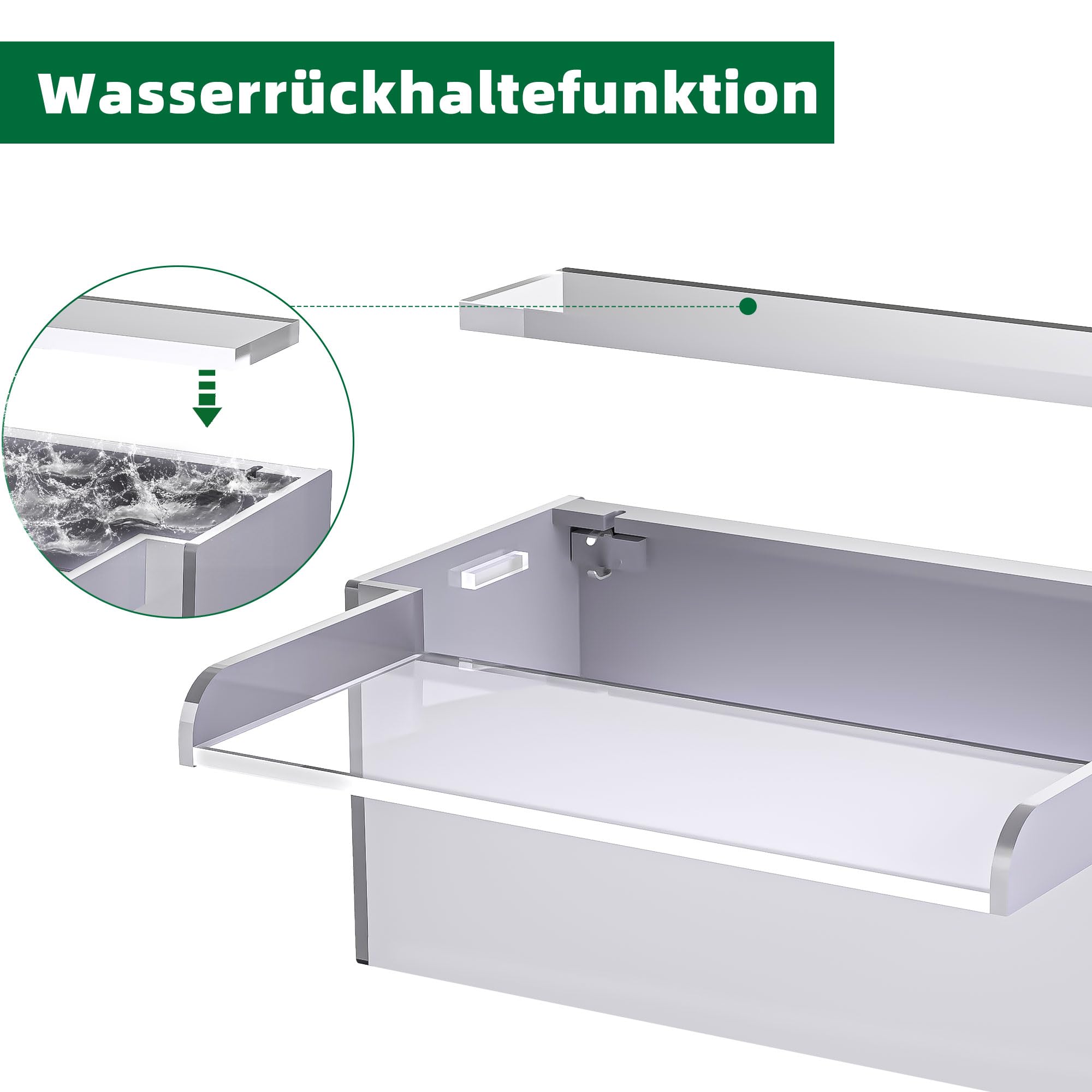 30cm Acryl-Teichwasserfall Blade Set, 12,2cm breite Acryl-Teichfontäne mit Zubehör, doppelter Einlass für Garten Terrasse Teich Patio