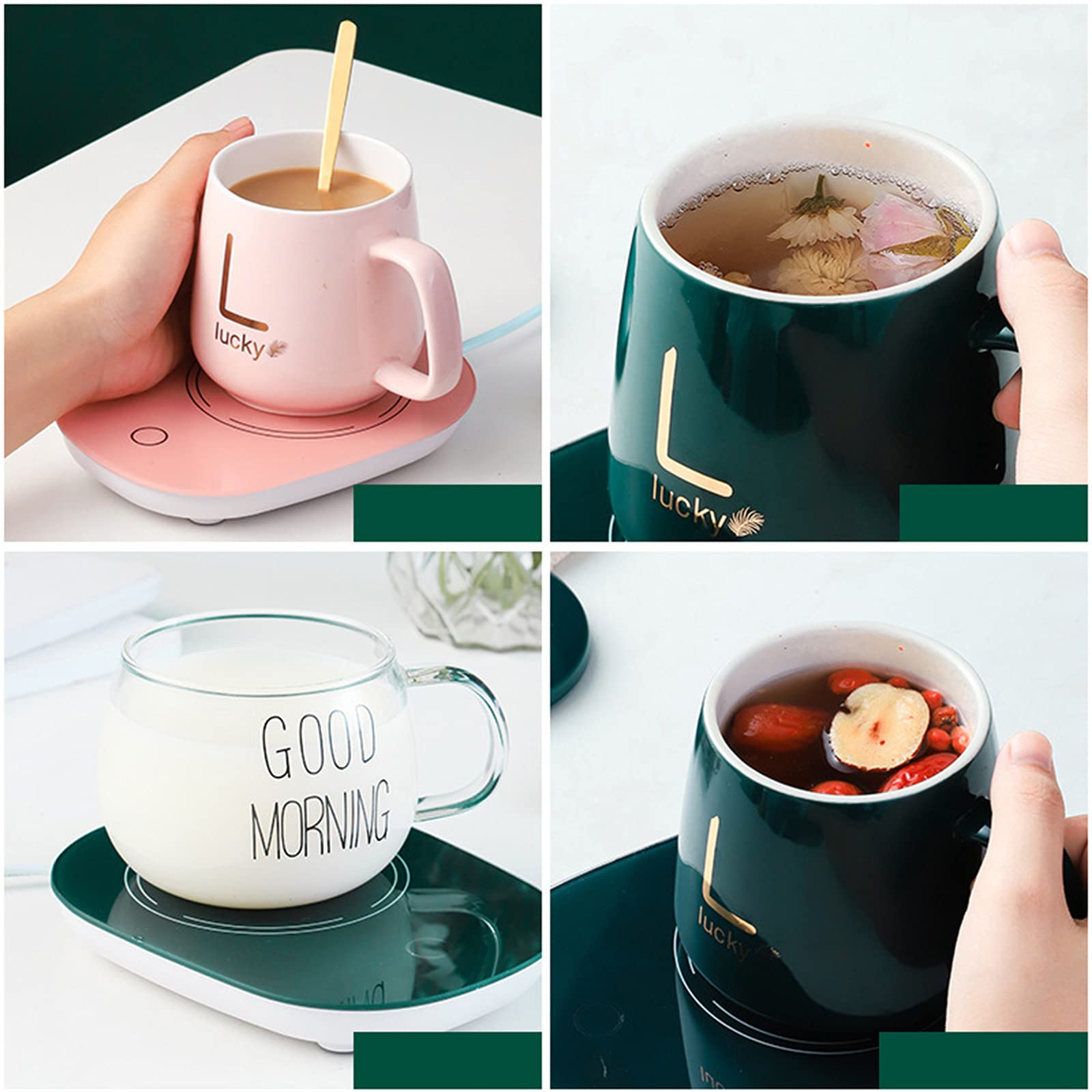Calentador Eléctrico de Bebidas, Juego de Calentador y Taza de Café, Calentador de Tazas Eléctrico de 131 ℉ / 55 ℃ para Uso en el Hogar y la Oficina