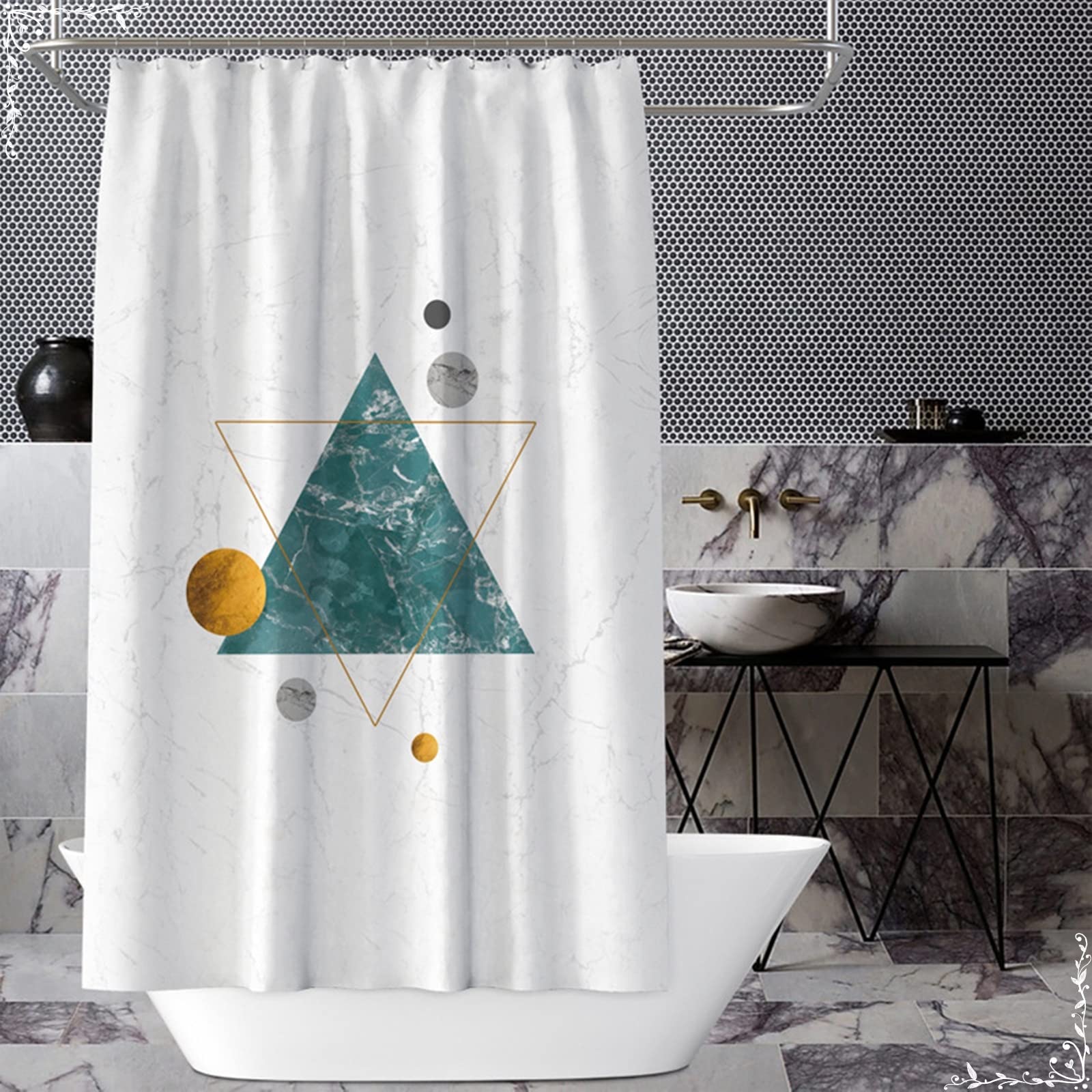 Tenda Da Doccia Domoku In Marmo Blu E Oro, Con Linee Screpolate Dorate E Blu Cielo Moderna E Astratta Per Larredo Del Bagno In Tessuto Imperm~p115991182