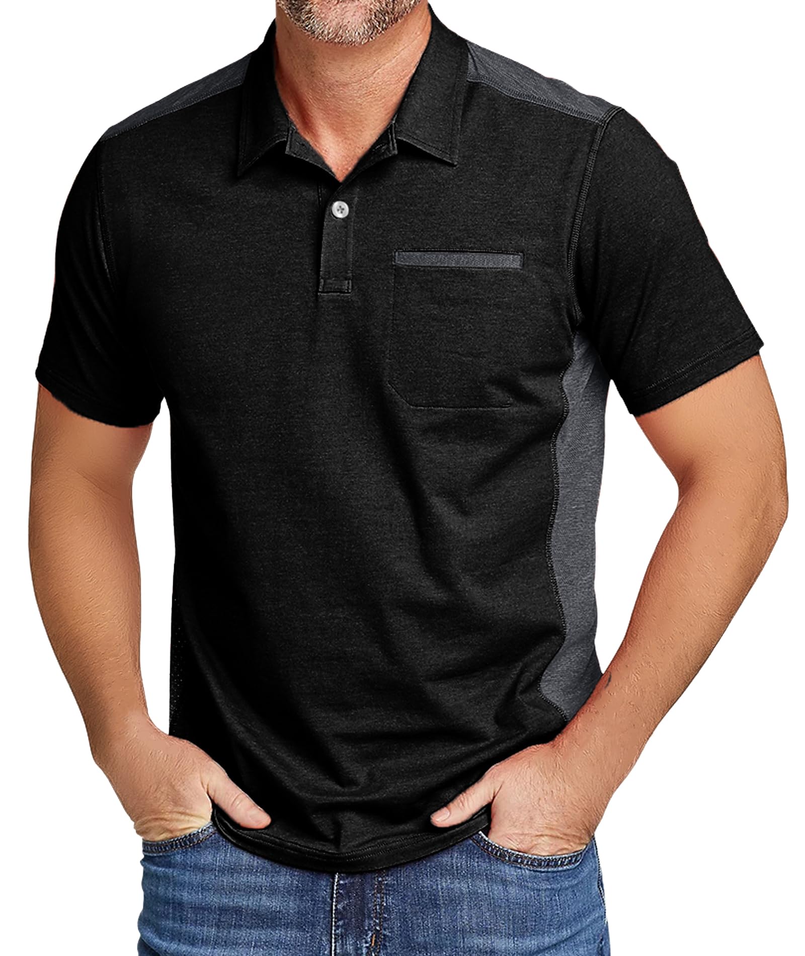SWISSWELL Polo Shirts for Men with Pocket Short Sleeve Lightweight Performance Golf Shirt Mesh Summer Casual Shirt