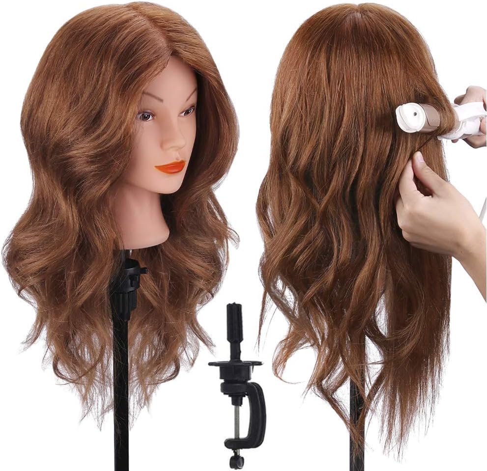 TopDirect Training Head 18inch 100% Real Hair Cosmetology Hairdressing Mannequin Manikin Doll with Table Clamp Holder + Braid Set