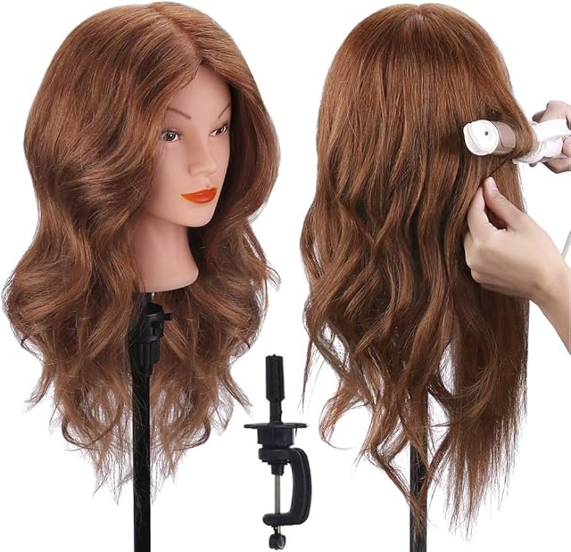 TopDirect Training Head 18inch 100% Real Hair Cosmetology Hairdressing Mannequin Manikin Doll with Table Clamp Holder + Braid Set