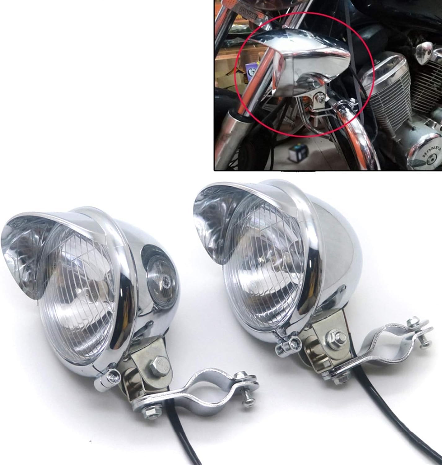 Faros adicionales Motocicleta Cromado Punto de Paso Luz de Niebla con Rodillo Jaula Guard Bar Tubo Soporte Soporte Soporte (Color : 1)