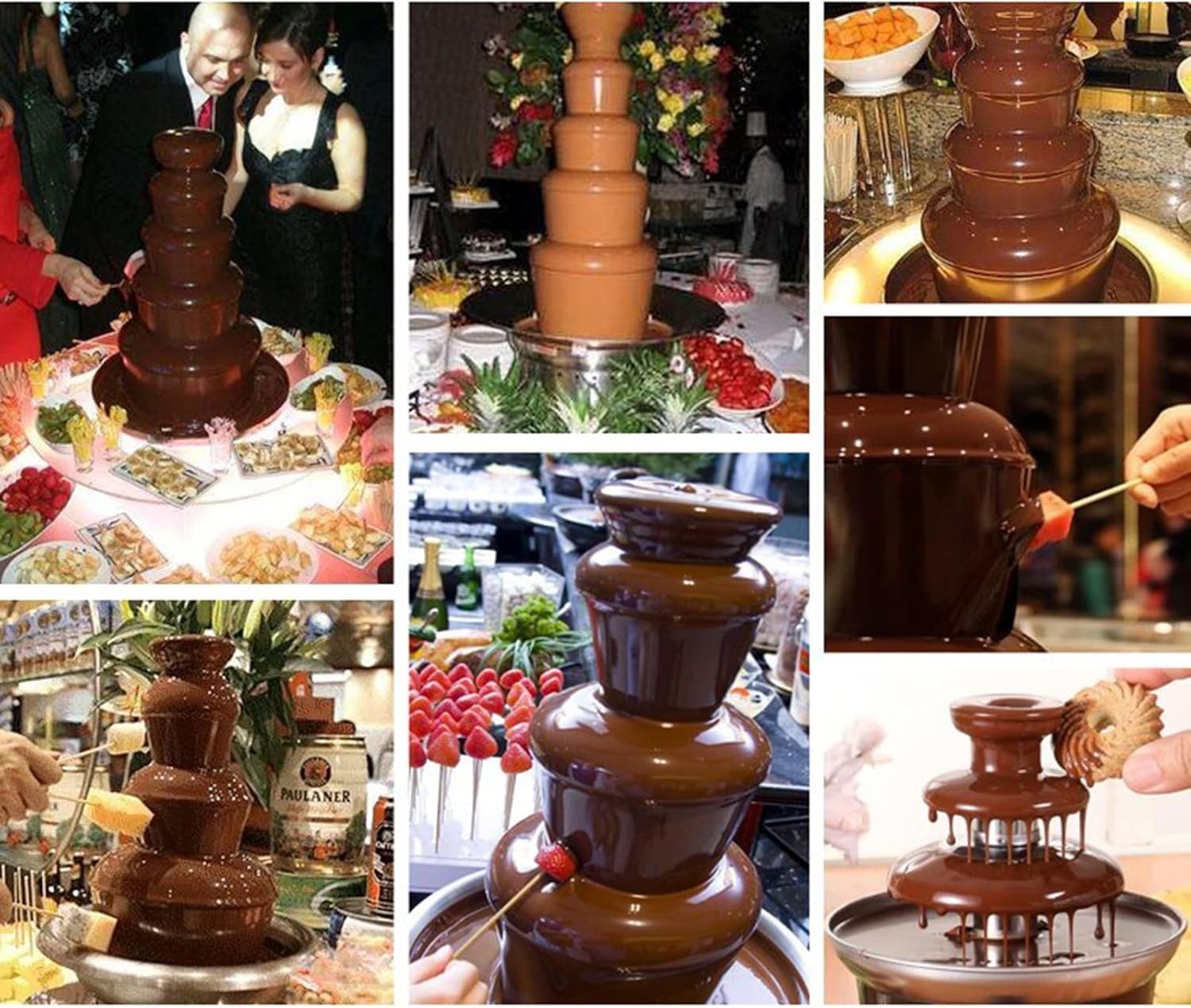 5-Tier Commercial Chocolate Fountain, Electric Stainless Steel Chocolate Fondue Fountain Machine, Heat & Motor Settings, for Party Wedding and Family Gathering