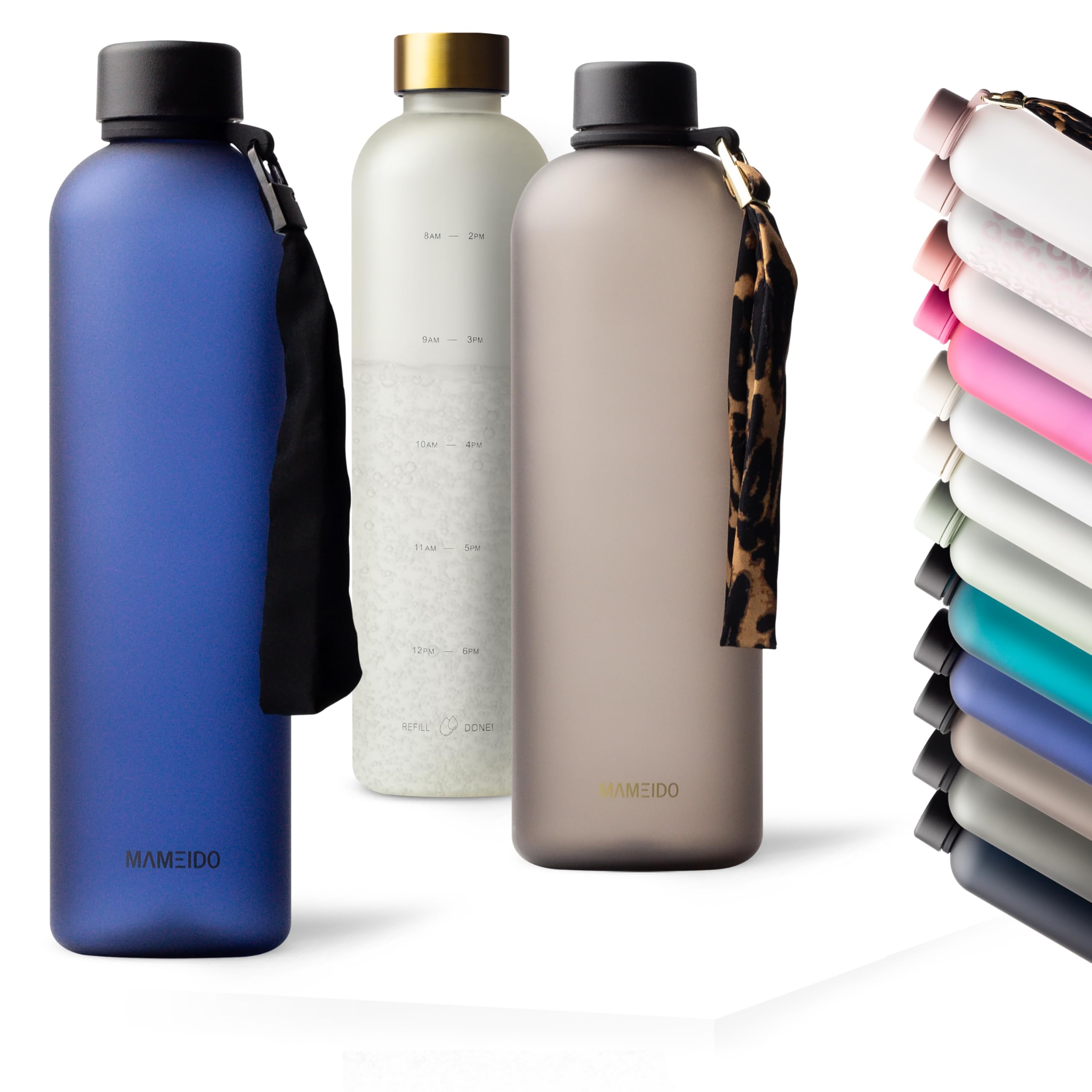 MAMEIDO Trinkflasche mit Zeitmarkierung 1 l Kohlensäure geeignet, auslaufsichere Water Bottle, Wasserflasche BPA frei für Sport, Gym & Büro (Dark Night)