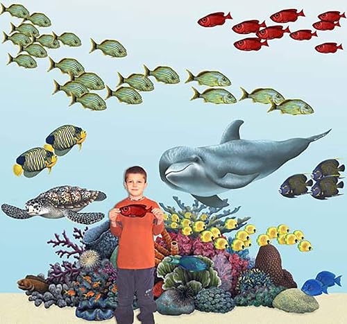 Walls of the Wild Calcomanías de pared de arrecifes de coral tropicales y calcomanías de pared de peces tropicales colección mural