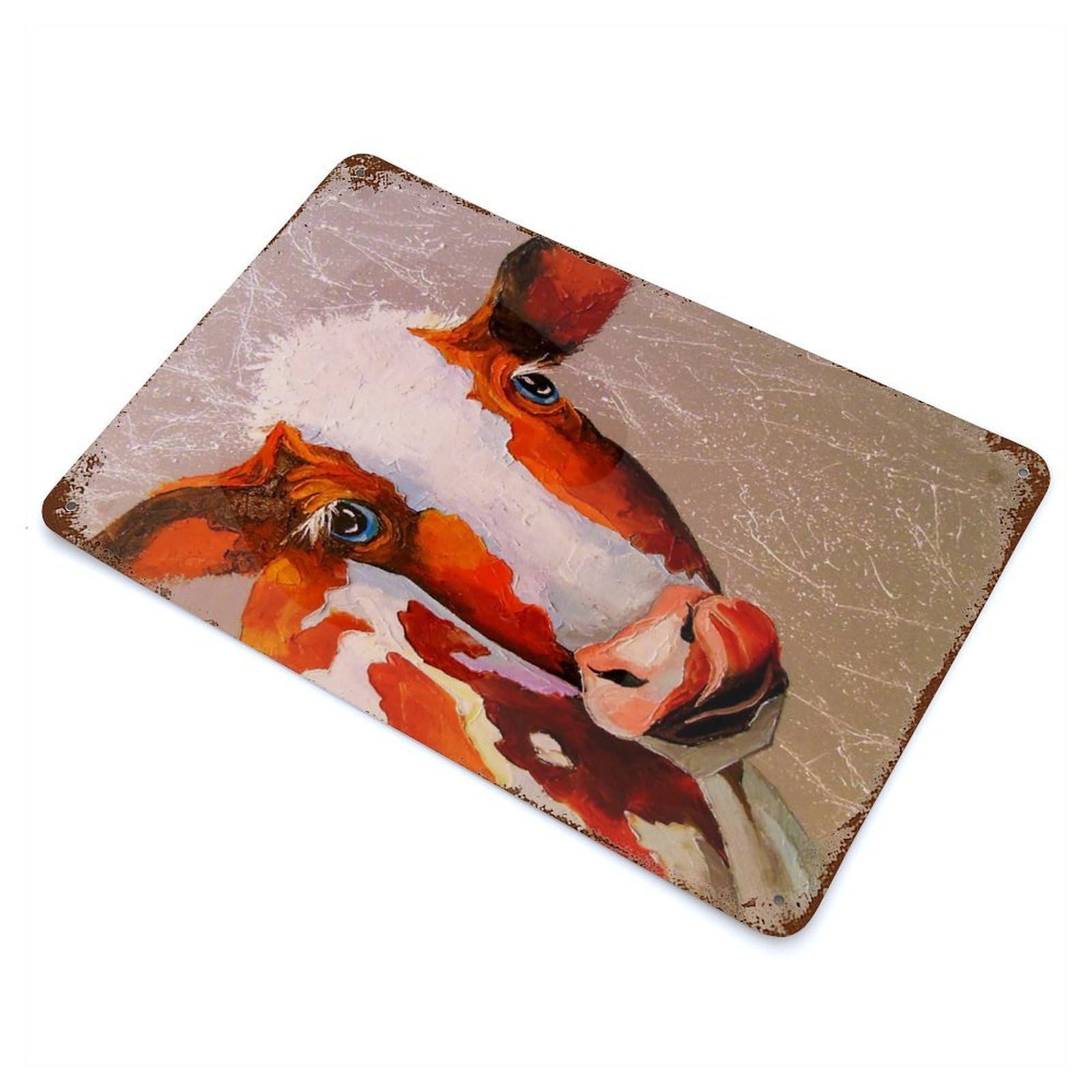 Rust Effect Cow Decorative Tin Sign 11.8"x7.9", Vintage Wall Decor for Farmhouse, Kitchen And Entryway Decor