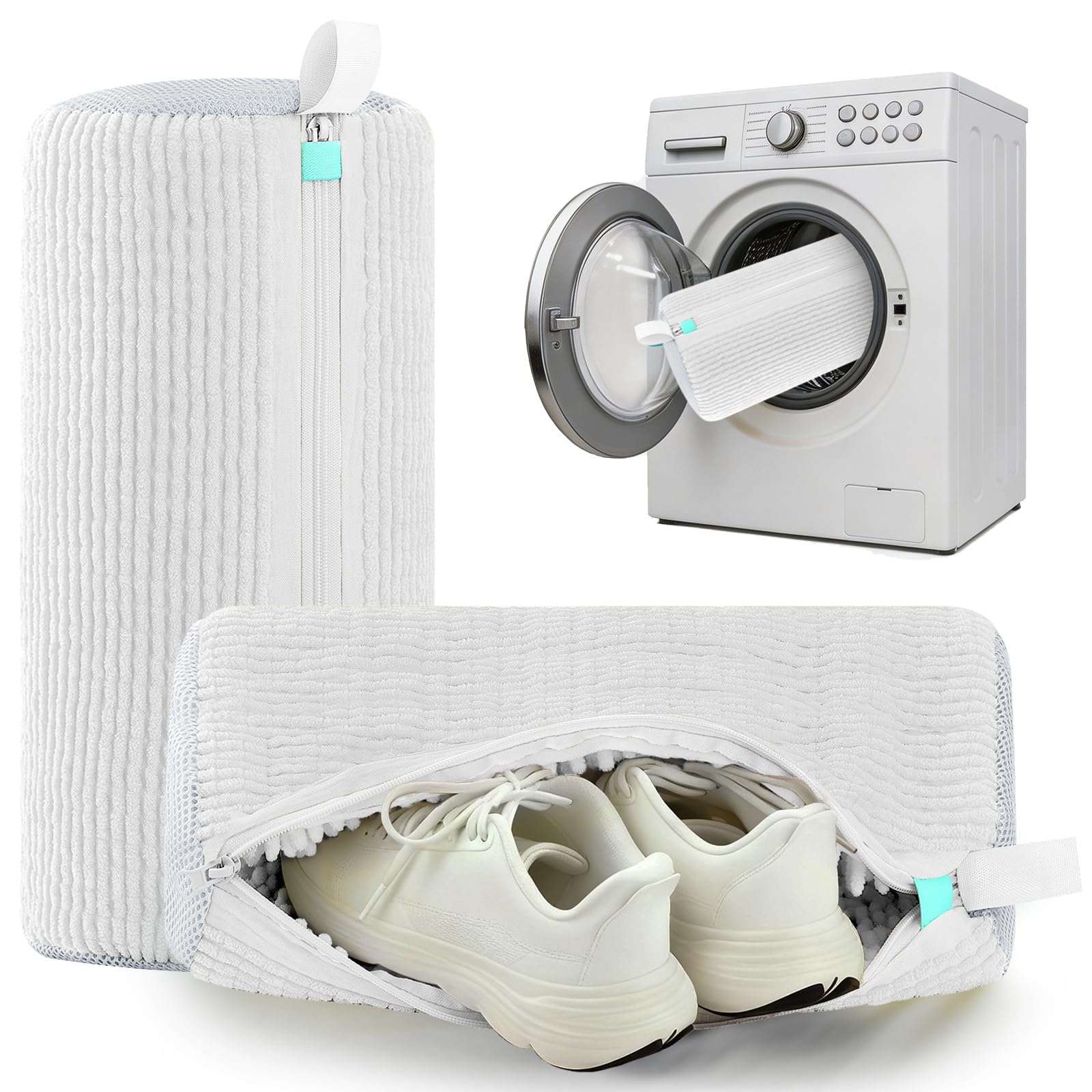 Shoe Washing Machine Bag Trainer Shoe Bag Laundry with Zips 360° Cleaning Reusable Shoe Cleaner for Sneakers Canvas Tennis Running Shoes(WHITE 2Pcs)