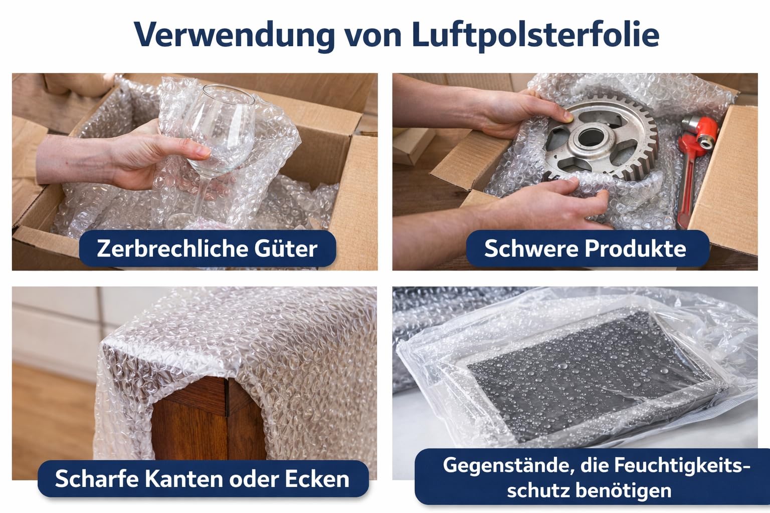 Luftpolsterfolie 50 cm x 100 m auf Rolle | 75 My Extra Stark & Reißfest | Noppenfolie Weiß | Noppendurchmesser 10 mm | Polsterfolie für Umzug & Versand (2)