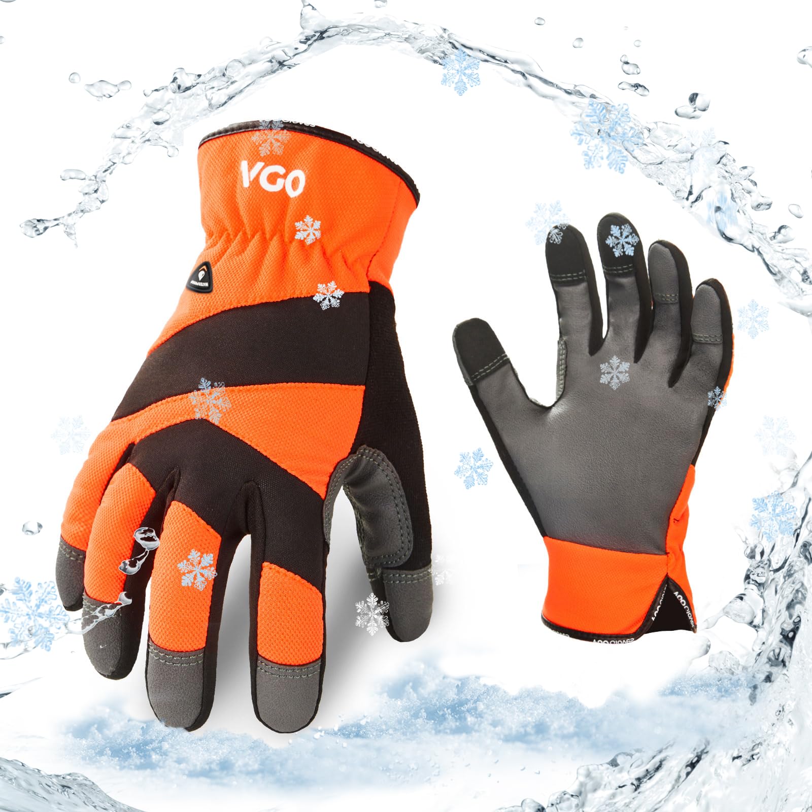 Vgo... 0℃/32°F Winter Cow Leather Work Gloves, Cold Weather Waterproof Safety Work Gloves,Cold Storage or Freezer Use