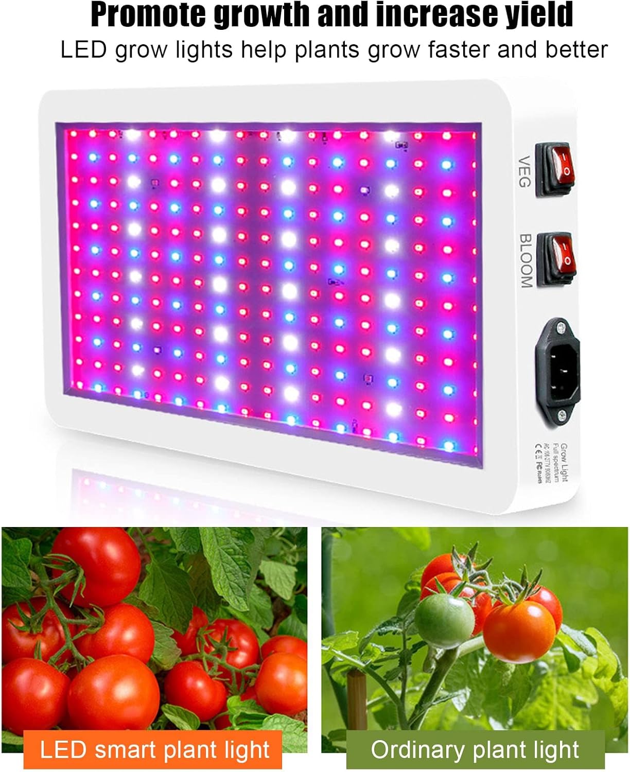 YOUTHINK 2000W Full Spectrum LED Grow Light, Double Switch, 3 Gears, 312LEDs, IP65 Promote Growth and Prevent Leggy, 100-277V (US Plug)