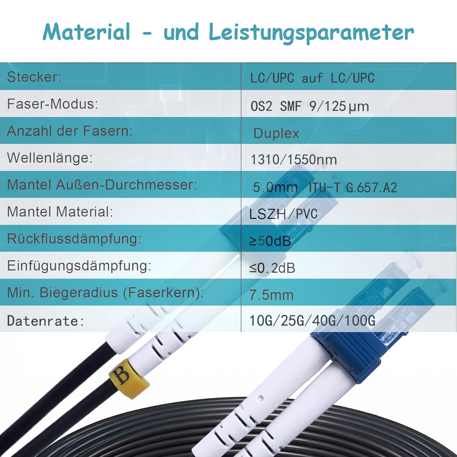 200m Câble Fibre Optique LC UPC vers LC UPC OS2 Duplex Monomode 9/125 µm LSZH Noir 5mm Faible Atténuation pour Routeur ONT et Centre de Données