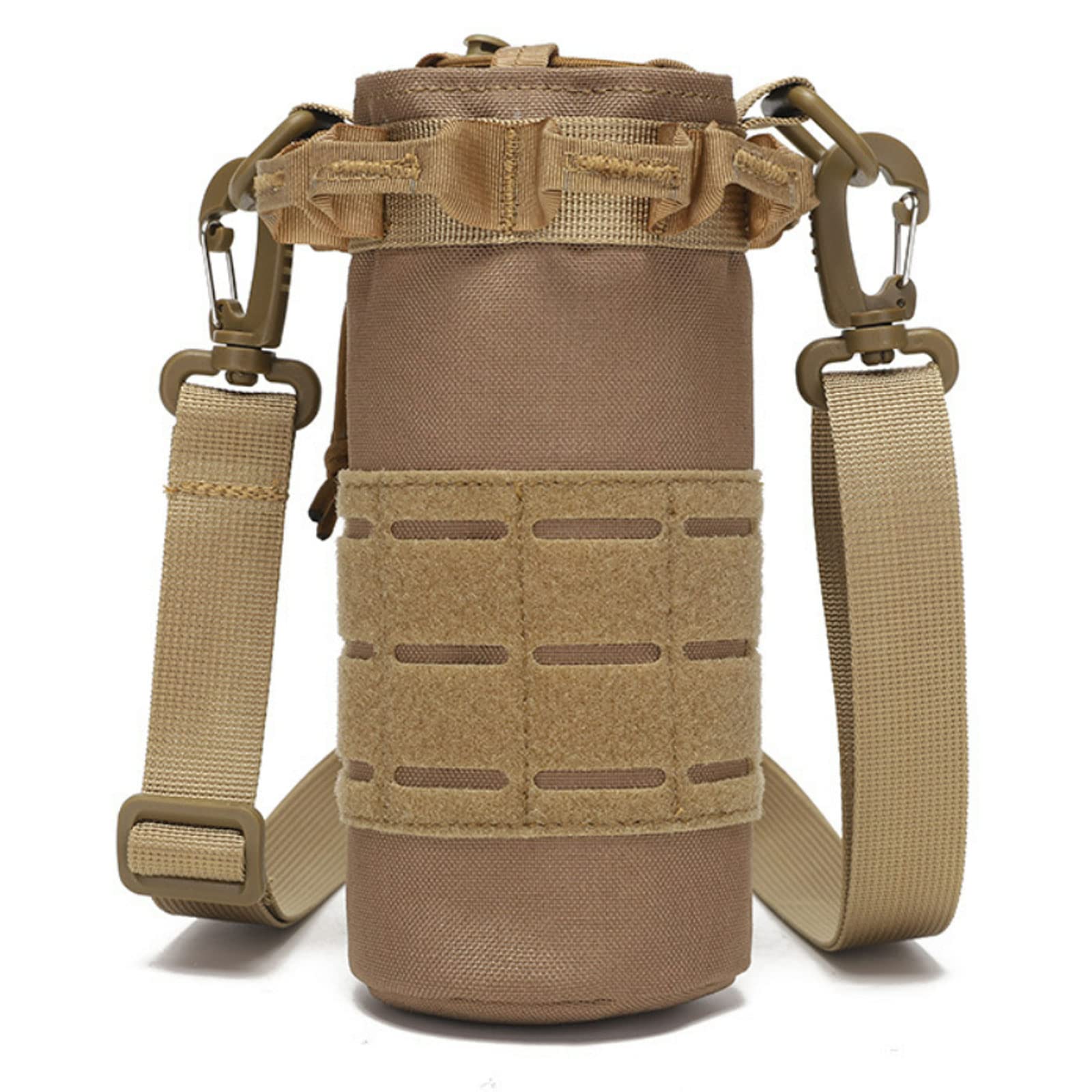 Upgrade Laser Cut Molle Water Bottle Holder,1050D Tactical Drawstring Water Bottle Pouch with Shoulder Strap