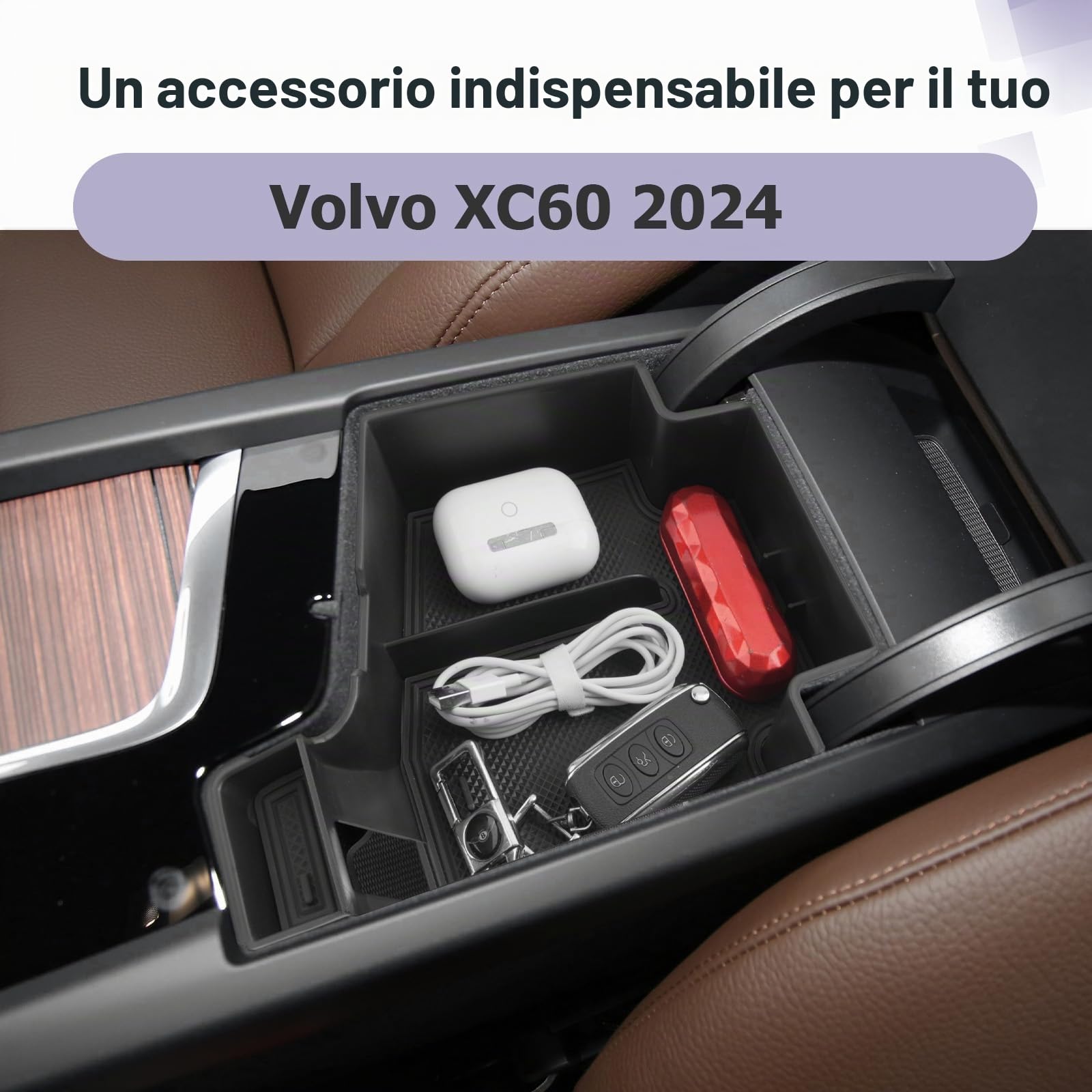 LUWU Compatibile con Volvo XC60 XC90 V60 S60 V90 S90 2018-2025 2026 Console Centrale Portaoggetti Bracciolo Organizer Vassoio Portaoggetti XC60 XC90 V60 S60 V90 S90 Accessori