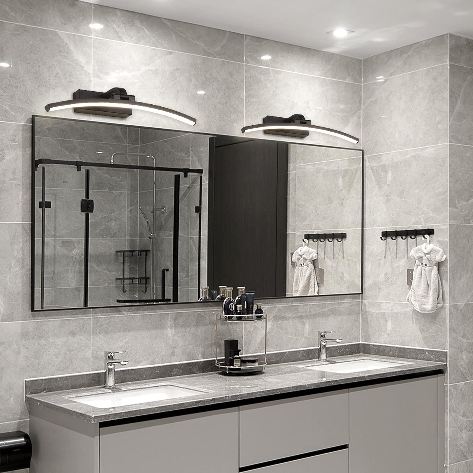 Luz de espejo LED 8 W 640 lúmenes, lámpara de espejo de baño negro blanco neutro 4000 K, luz de baño IP44 impermeable sin parpadeo 230 V para, longitud del producto: 40 cm