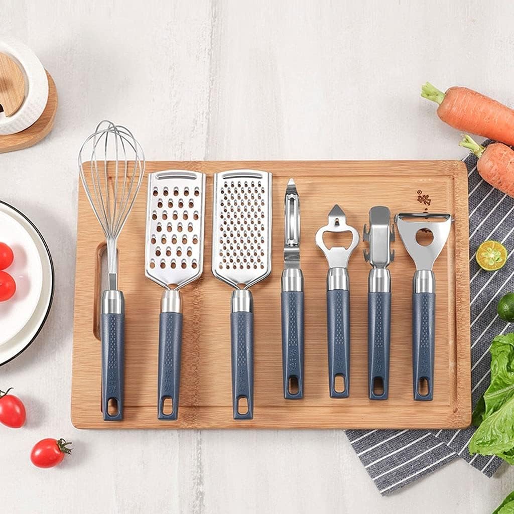 Kitchen Utensil Set 7Pcs Stainless Steel Skinning Knife Peeling Knife Grater Whisk can Opener Bowl Lifter Set Lightweight and durable cooking spatula
