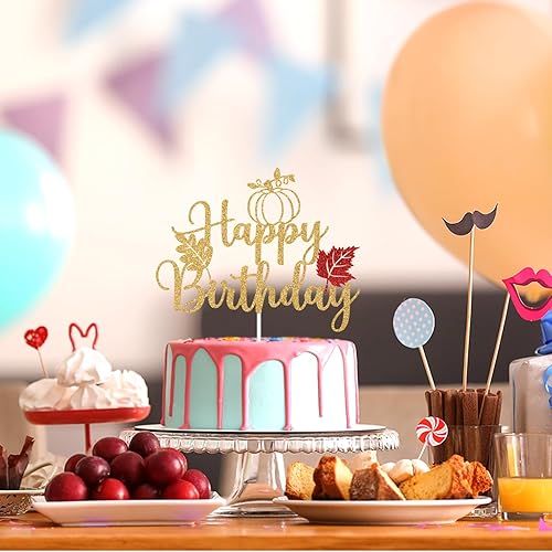 Miniatura 5 de Decoración para pastel de cumpleaños con calabaza dorada con purpurina, decoración de pastel de cumpleaños de calabaza de otoño, hojas de otoño,