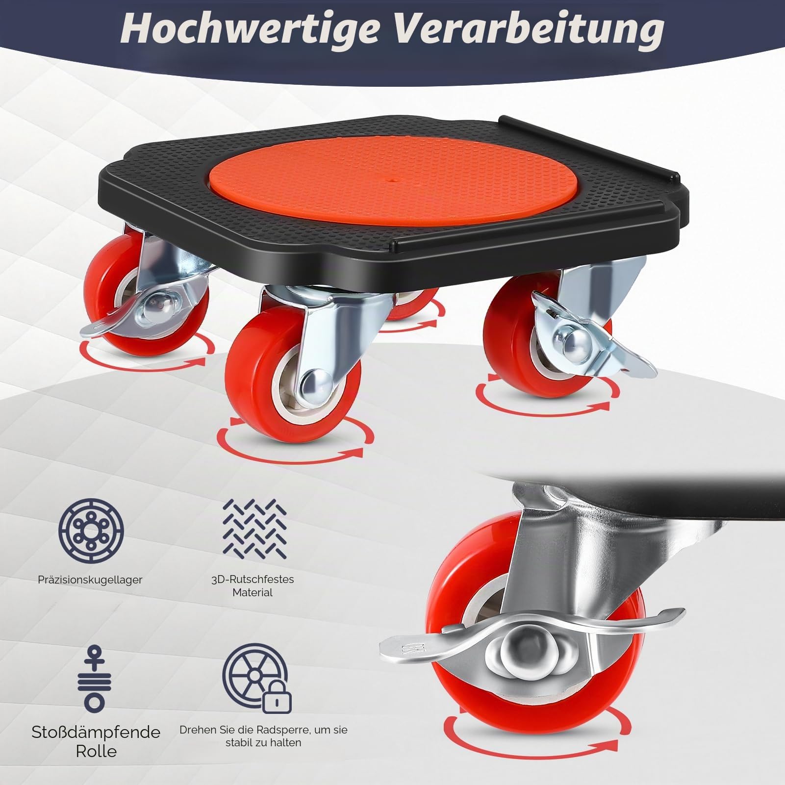 Möbel Transportrollen Set, Schwerlast Möbelheber mit 4 Stück Möbelrollen, Verlängerungsstange und 1 Paar Arbeitshandschuhe, 325 kg Tragfähigkeit, 360° drehbarer Möbeltransport Umzugshelfer
