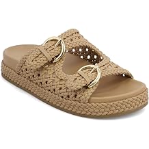 MIA Womens Trendy Woven Double Buckle Slide Sandals | Casual Sandals
