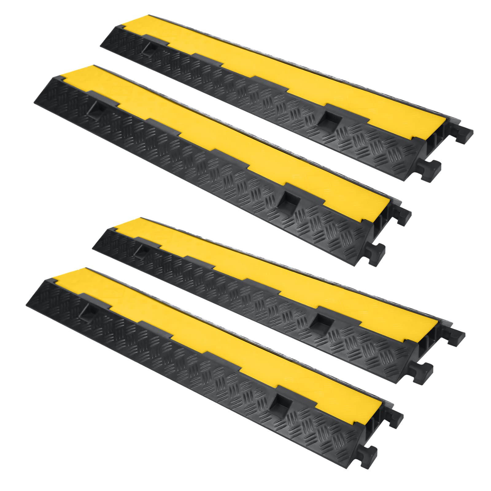 UISEBRT 4 ponticelli per pavimento, canalina per cavi modulare, in gomma, base a 2 canali, 100 x 24 x 5 cm, nero/giallo