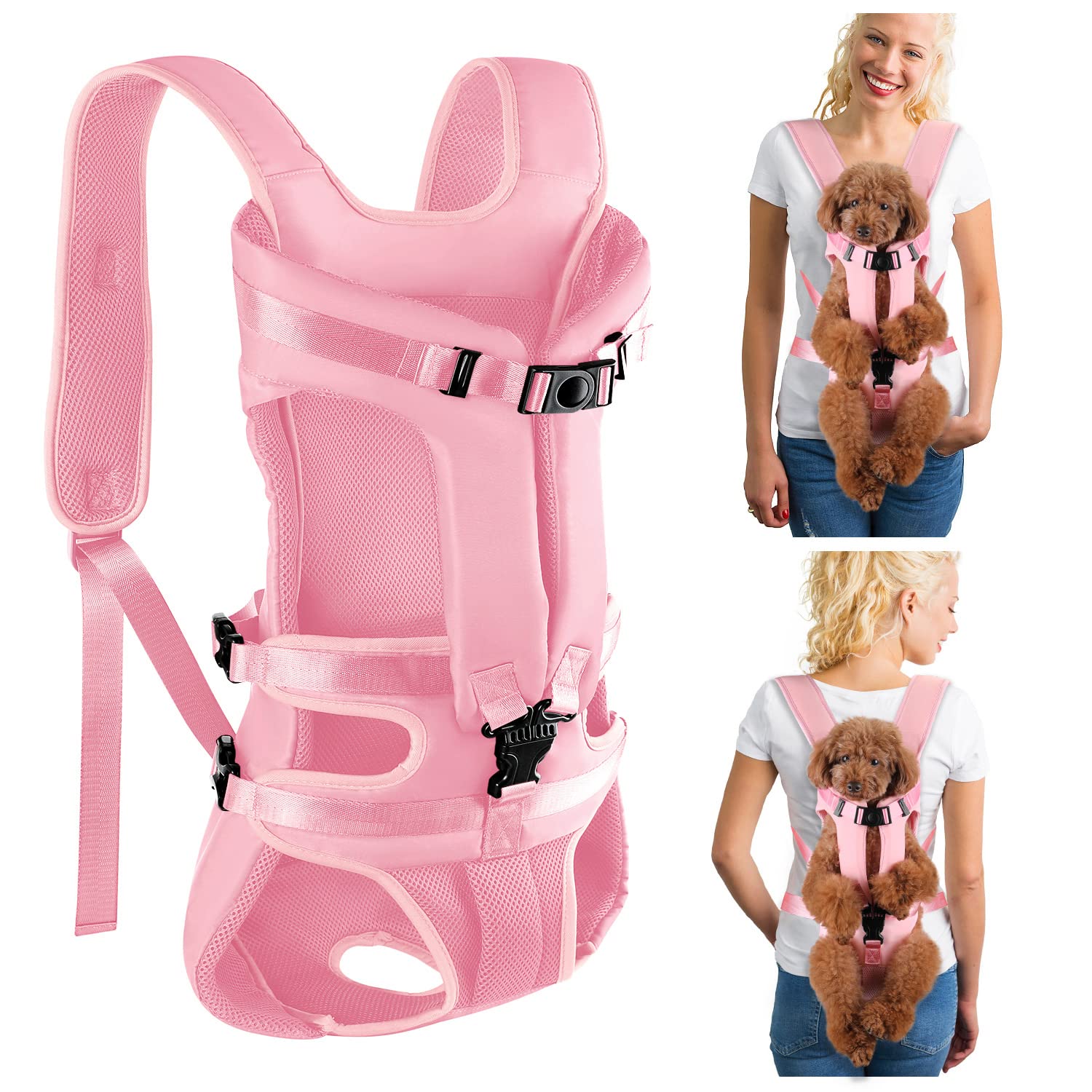 Nasjac Dog Carrier Backpack, Adjustable Pet Front Pack for Small Medium Dogs, Breathable Comfortable Pet Carrier, Hands Free Safe Bag Easy-Fit for Hiking, Cycling, Travel, Outdoors