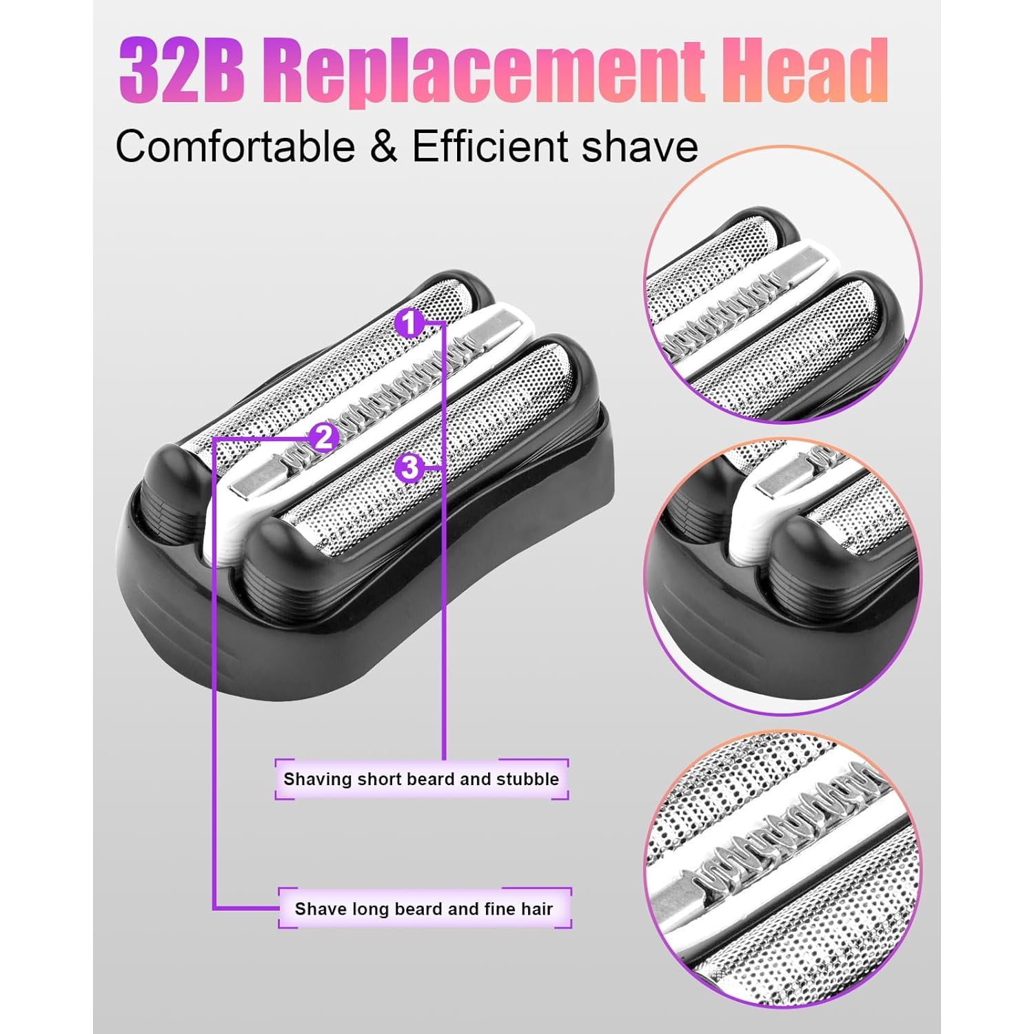 Juego de 2 cabezales de afeitadora de repuesto Serie 3 32B compatibles con Braun S3 3040s 3000s 3050cc 3010s 3070cc 3080s 3090s 310s 3020s 330s 370cc-4 380s-4