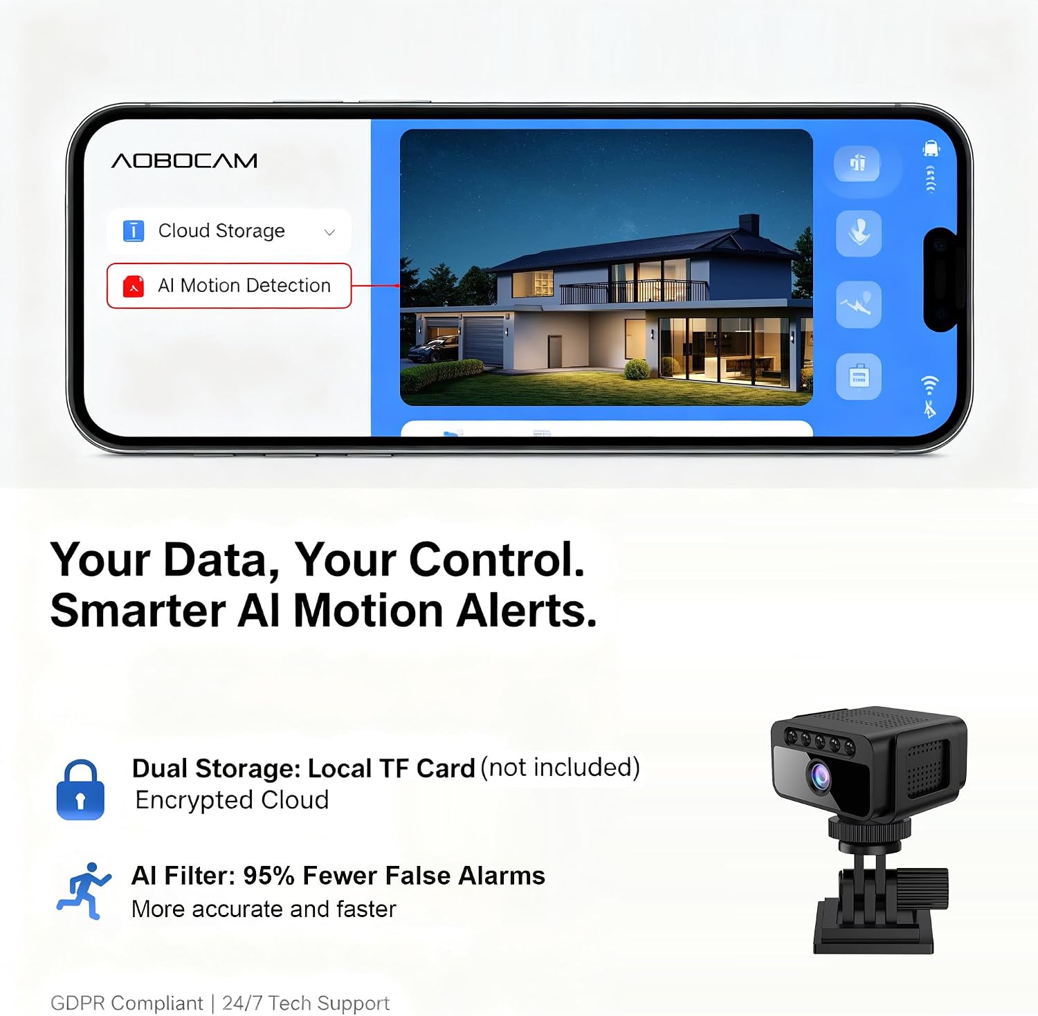 AOBOCAM Mini Spy Camera 4K – Compact WiFi Indoor Security Camera with Night Vision, Motion Detection, 5H Battery, App Control, SD Card & Cloud Storage (Black) - 6