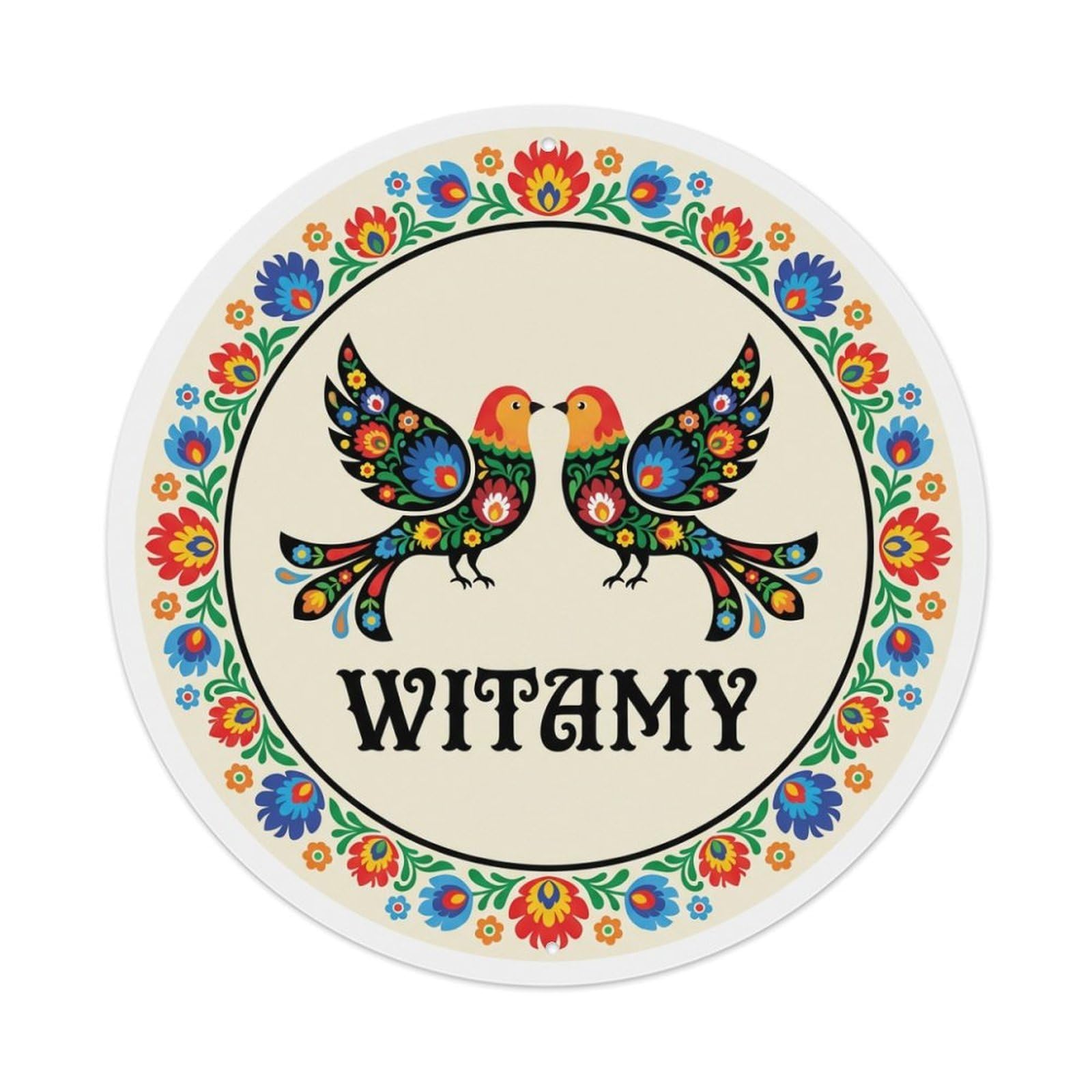 Fyrn Style Metal Tin Sign Vintage Polish Folk Art Witamy Welcome Bird Pair
