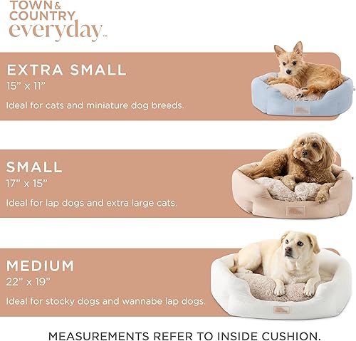 Miniatura 7 de Town & Country Everyday CuddleTown - Cama cómoda y acogedora de lino sintético para mascotas, espuma de apoyo y calmante, parte inferior