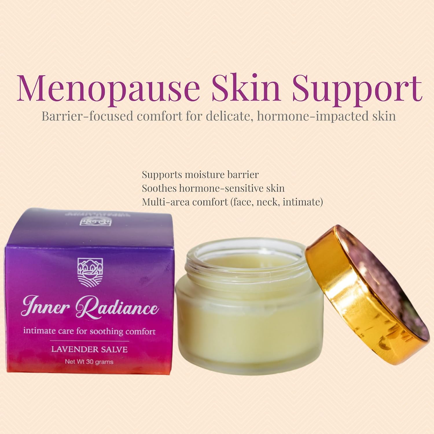 InnerRadiance Restorative Barrier Balm | Menopause Skin Support for Thinning, Delicate and Hormone-Impacted Skin | Multi-Area Moisturizing Balm | Soothing Lavender with Botanical Oils | 1oz
