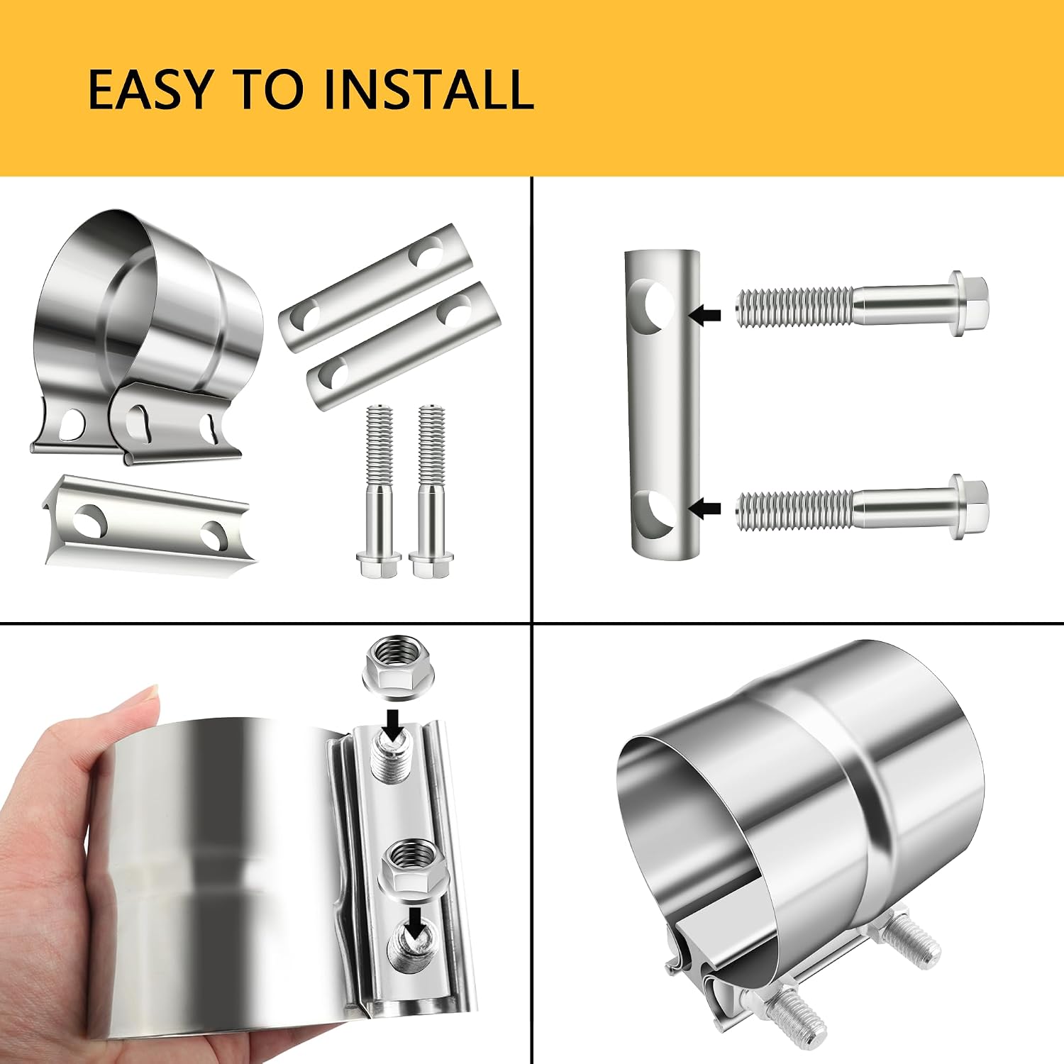 2PCS 2.25 Inch Exhaust Clamps,Stainless Steel 2 1/4 Exhaust Clamp Band Clamp,Universal Muffler Clamps Automotive Tools for Connecting Pipes,Mufflers,Catalytic Converters (2.25in)
