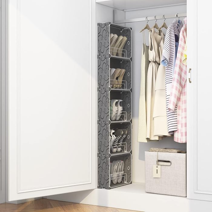 MAGINELS white 6-tier slim shoe storage tower for narrow gaps behind doors