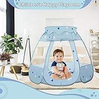 Vista 4 de Alberca de pelotas para niños pequeños con 50 pelotas, tienda de campaña desplegable, casa de juegos para interior y exterior con bolsa