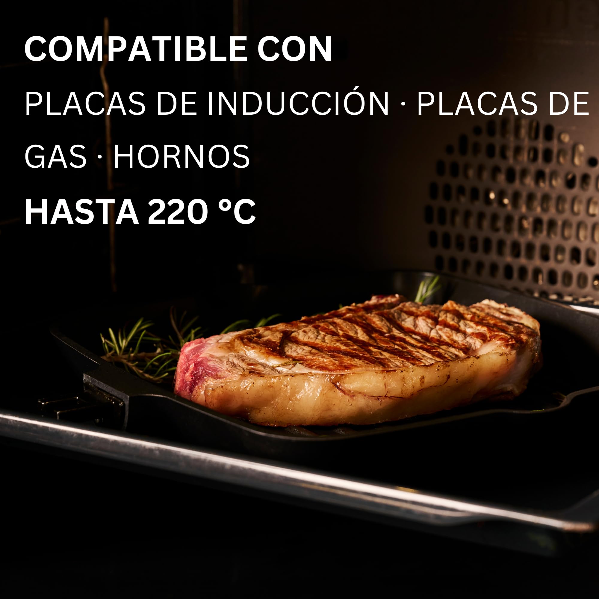 Stone&Stone Sartén Grill 28 cm Cuadrada Inducción Antiadherente con Mango Extraíble, Revestimiento Cerámico Alemán, Base de Acero Completo, Apta para Inducción, Gas y Horno, Sin PFAS, PFOA ni PTFE