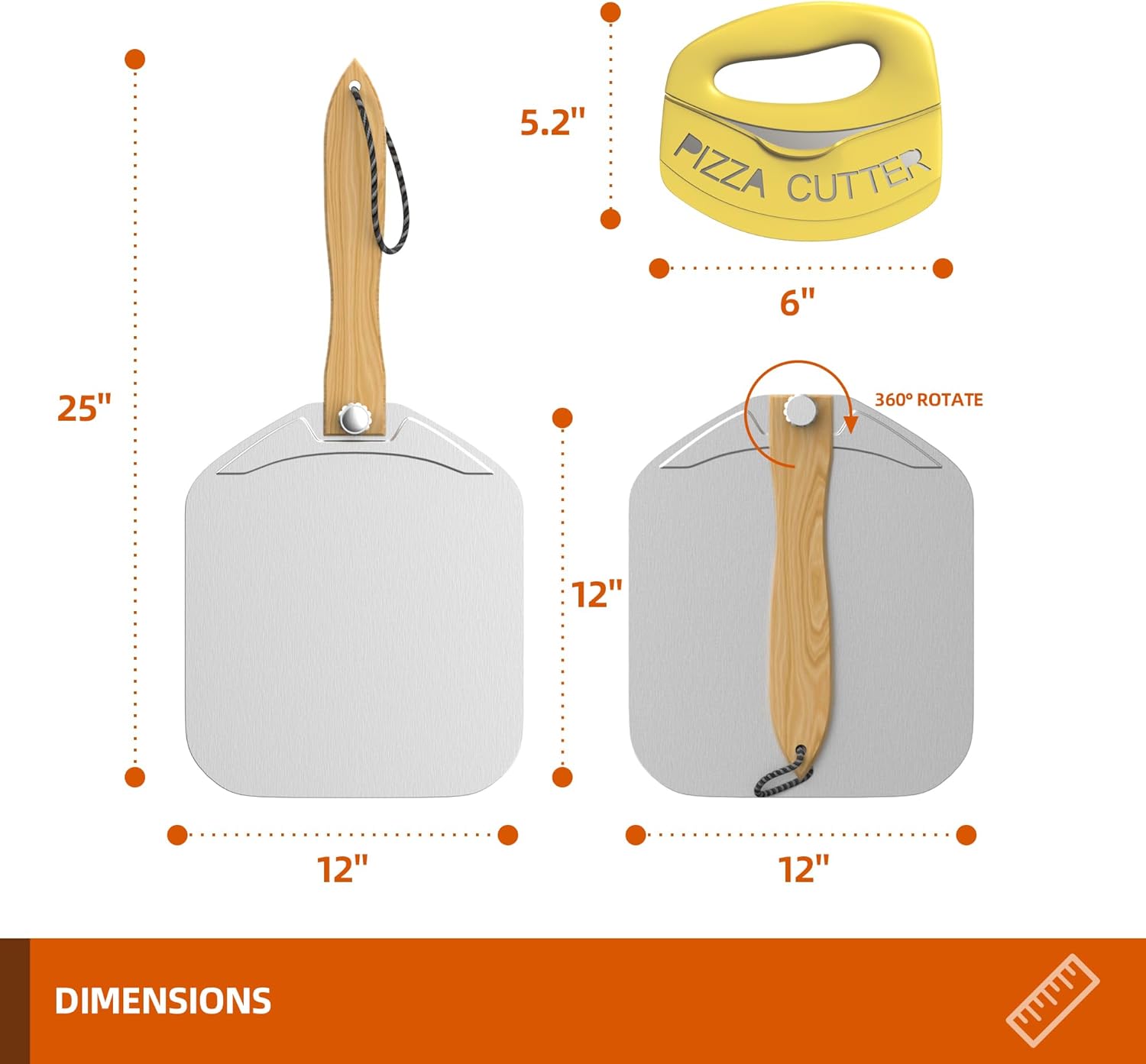 Meykwod Pizza Peel 12 inch, Aluminum Pizza Paddle, Metal Pizza Peel, Pizza Spatula for oven, with Foldable Wood Handle, Pizza oven accessories