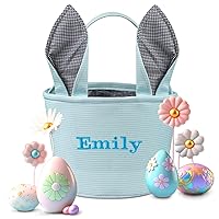 Vista 11 de Cesta de Pascua personalizada, cestas de Pascua de PEMIRSAYO para niños, cesta de conejo de Pascua, color rosa