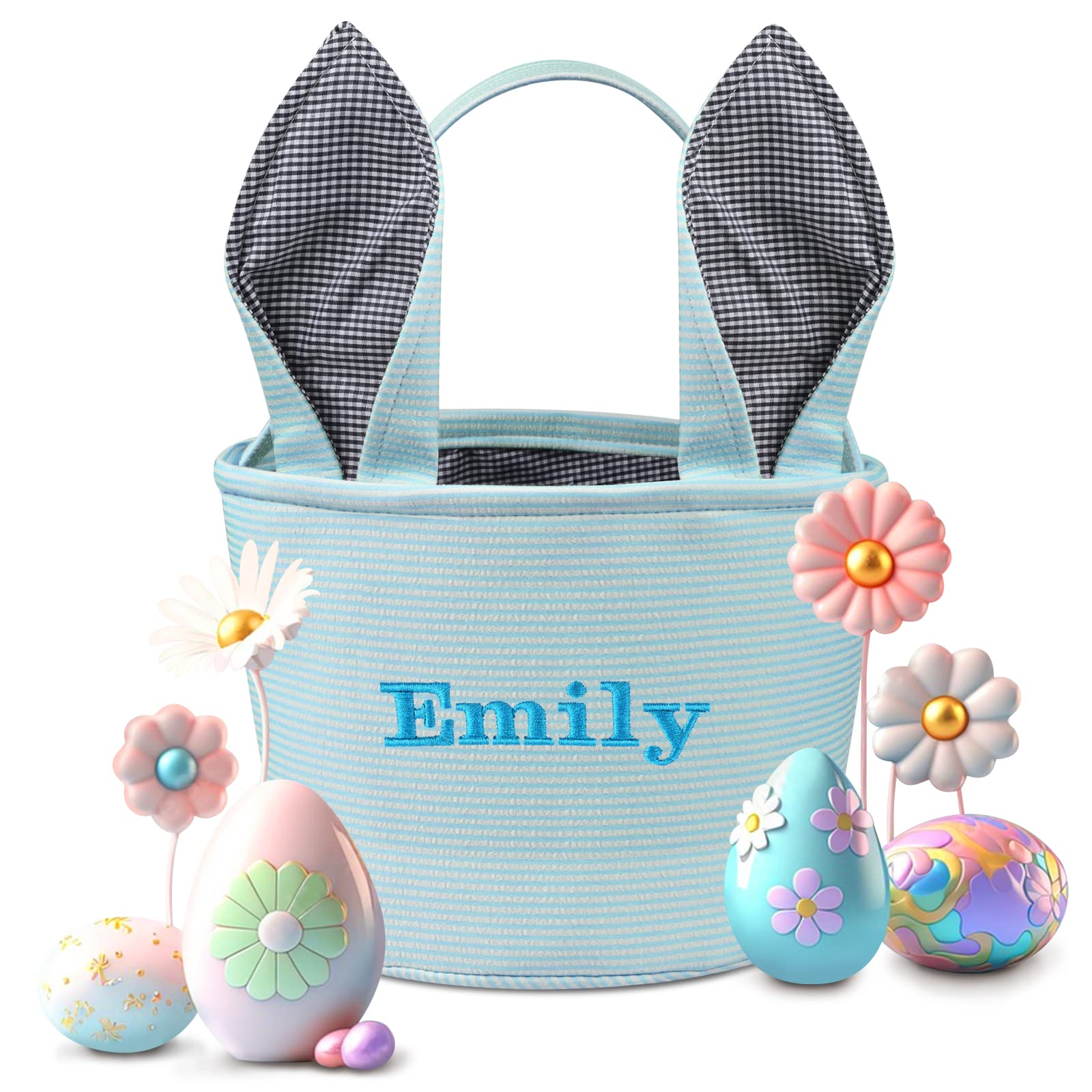 Personalized Easter Baskets for Baby, PEMIRSAYO Easter Basket for Kids Easter Bunny Baskets - Blue