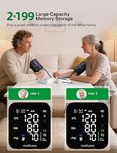 Miniatura 12 de Medisana Monitor inalámbrico de presión arterial de brazo, monitores de presión arterial inteligentes Bluetooth para uso doméstico con seguimiento