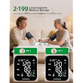 Blood Pressure Monitor with 2x199 Sets Memory, Medisana Automatic Upper Arm Blood Pressure Monitor for Home Use, 4.5 Color LED Backlit Display, Adjustable Large Cuff, Home Hypertension Detector