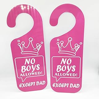 Girls Only No Boys 허용 도어 행거 사인 8.9x24.1cm(3.5x9.5인치) 소녀 동굴 표지판, 아기방 유아 방 장식, 2개