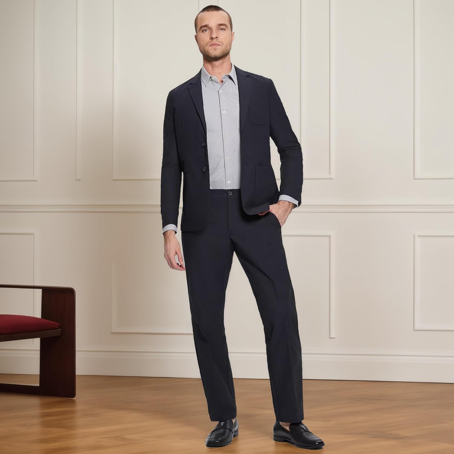 Mens No Iron 4-Way Stretch Dress Pants with Flex Waistband Flat Front Suit Pants for Men - Image 4