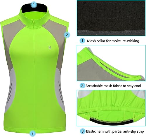 Miniatura 5 de Little Donkey Andy Chalecos de ciclismo transpirables con media cremallera para mujer, camisetas sin mangas reflectantes para golf, 4 bolsillos