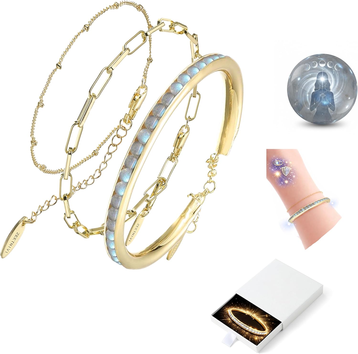 Intentional Healing Stones Bracelet for Women, 3PCS Layered Set with Semi‑Precious Stone Beads, Inspirational Jewelry for Calm Rituals & Emotional Balance