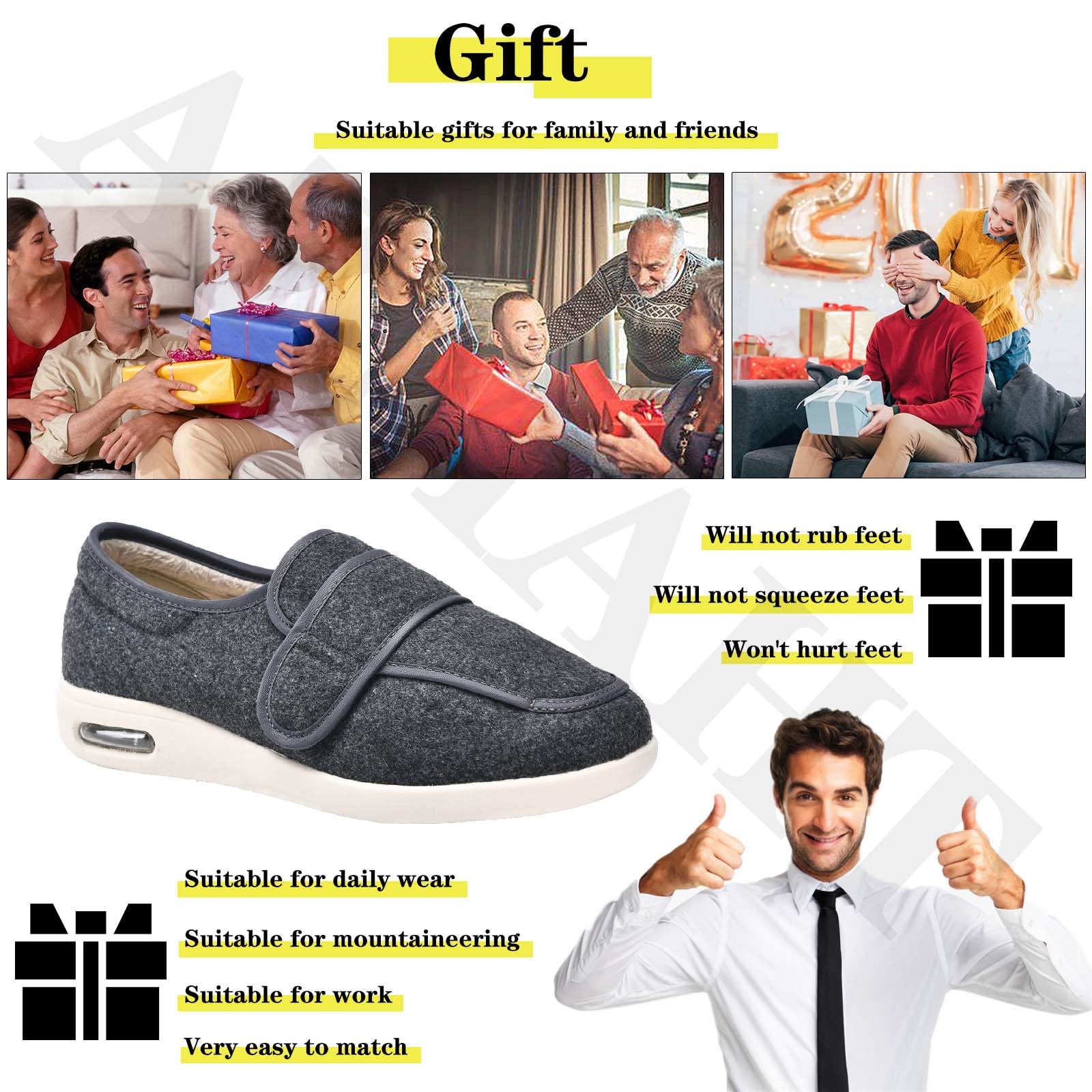 Zapatos Especiales juanetes Mujer Zapatos Diabéticos Respirable Zapatos de Invierno para Ancianos con pies hinchados Pantuflas Hombre De Forro Suave Invierno Calientes,Gris,49 EU