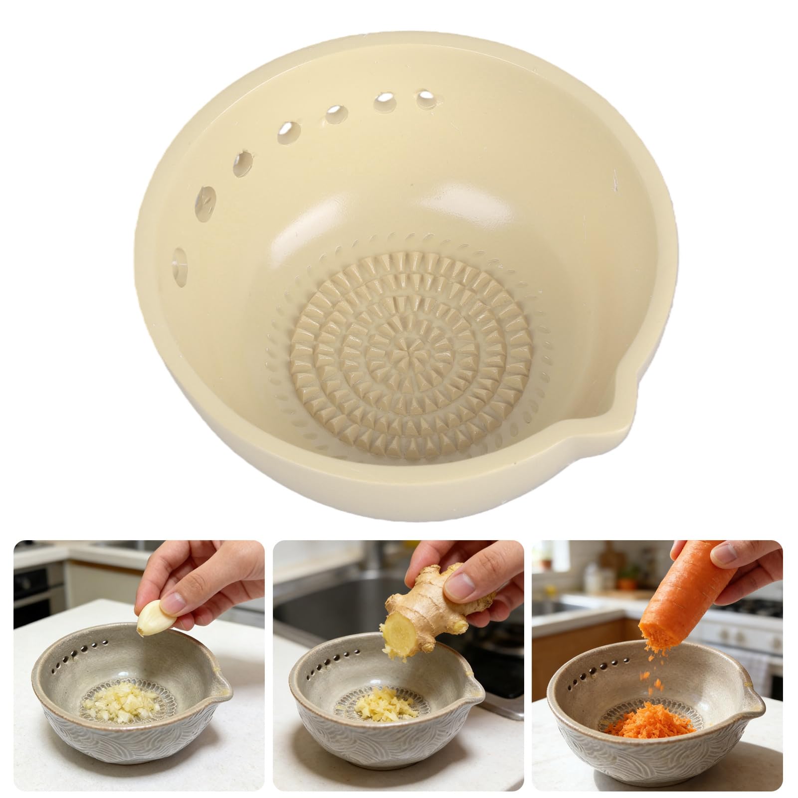 Knoblauchreibe Platte und Kräuterabisolierplatte Knoblauchreibe & Kräuterschale mit 7 Lochgrößen für Ingwer Käse Käse