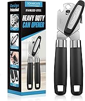 SOVARCATE Manual Can Opener Heavy Duty Stainless Steel with Magnet Lid Lifter, Ergonomic Arthritis-Friendly Grip for Seniors, 4-in-1 Kitchen Tool