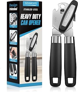 SOVARCATE Manual Can Opener Heavy Duty Stainless Steel with Magnet Lid Lifter, Ergonomic Arthritis-Friendly Grip for Seniors, 4-in-1 Kitchen Tool