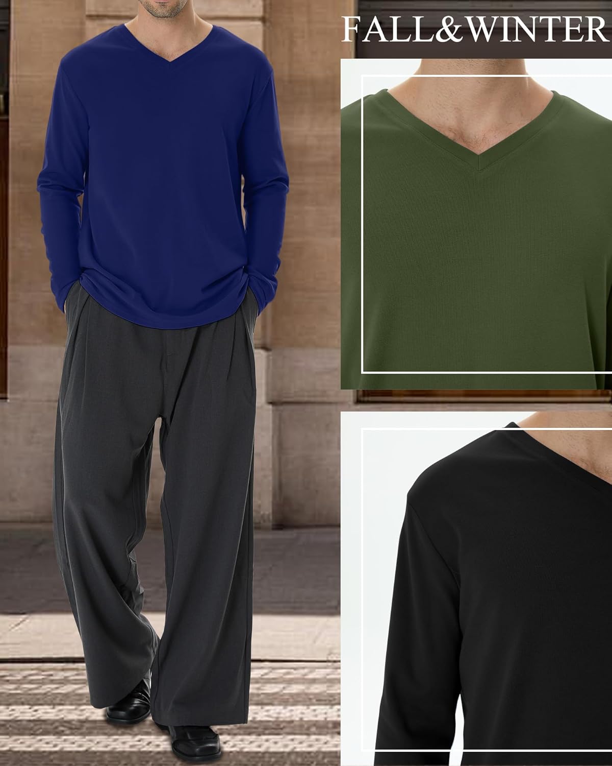 4 Pack Men's Big and Tall Thermal Shirts Fleece V Neck Long Sleeve Underwear Loose Fit Winter Warm Tops - Image 6