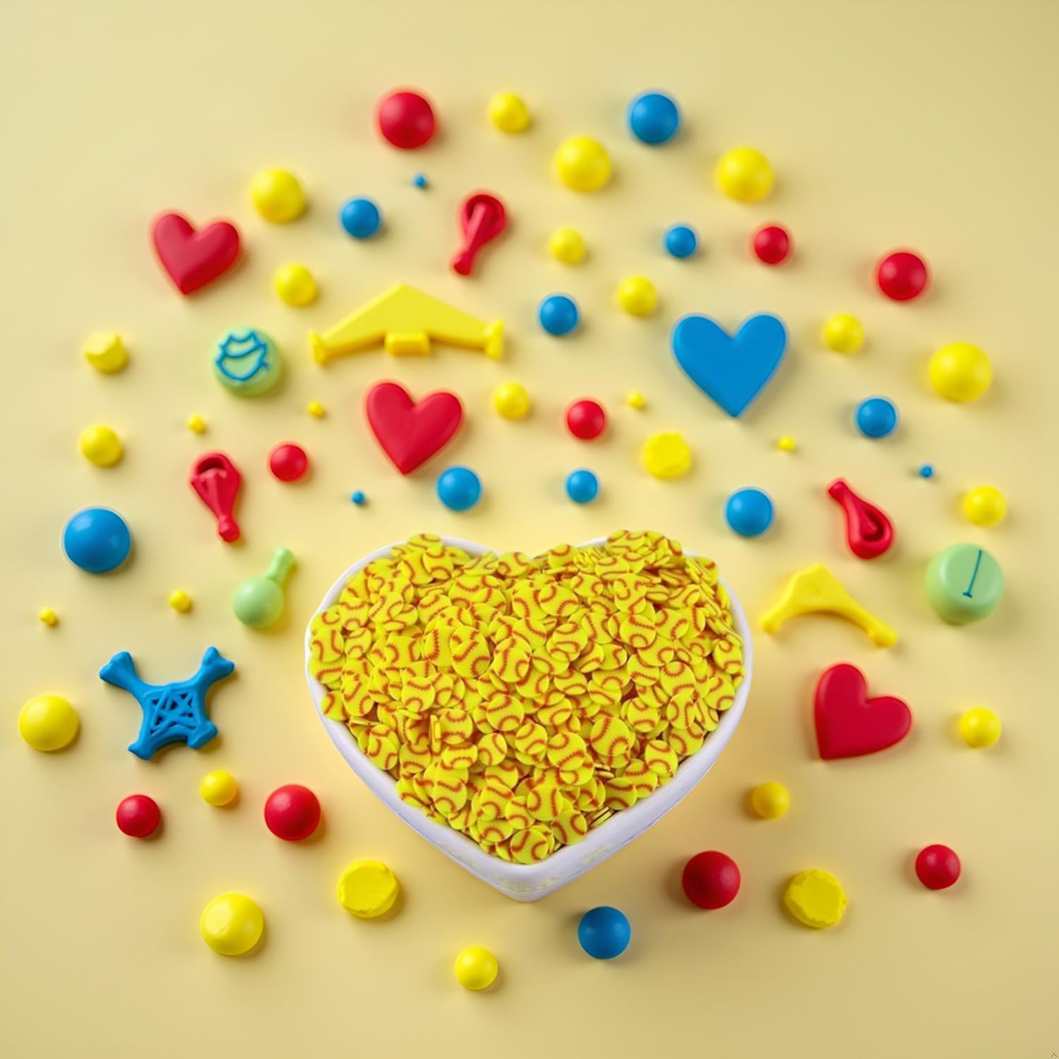 10g Yellow Softball Polymer Clay Slices (5mm),DIY Craft and Nail Art Decor,Sprinkle Clays for Sports Fans, Gifts for Crafters,Modeling Clay Dough and Faux Crafts